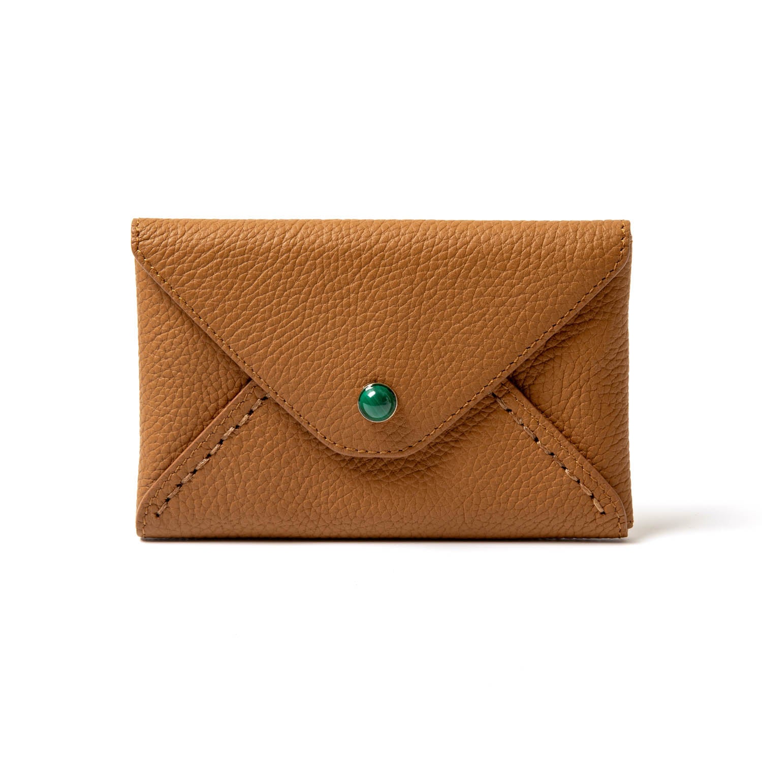 Mini envelopes sealed with Madame Malachite's kiss, as a wallet or passport holder. 100% Leather Jeweled with natural malachite stone