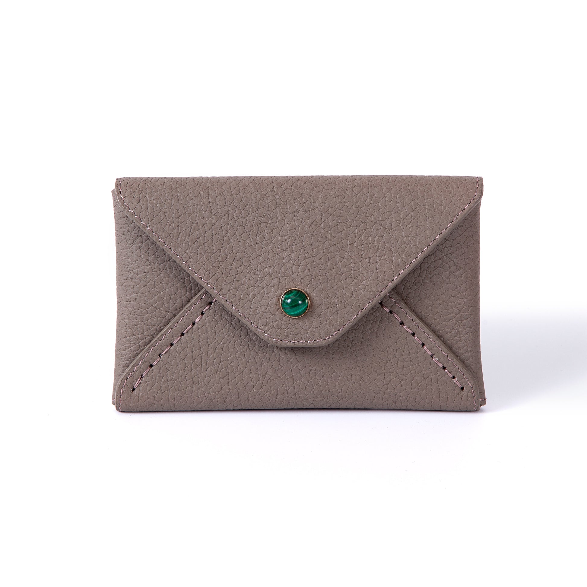 Mini envelopes sealed with Madame Malachite's kiss, as a wallet or passport holder. 100% Leather Jeweled with natural malachite stone