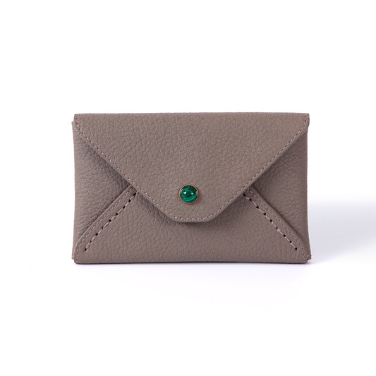 Mini envelopes sealed with Madame Malachite's kiss, as a wallet or passport holder. 100% Leather Jeweled with natural malachite stone