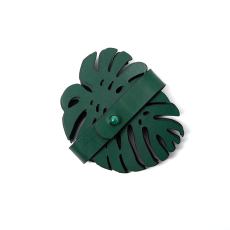 Madame Malachite set of 6 coasters, bringing tropical paradise to your home.   100% vegetable-tanned leather  Jeweled with natural malachite stone