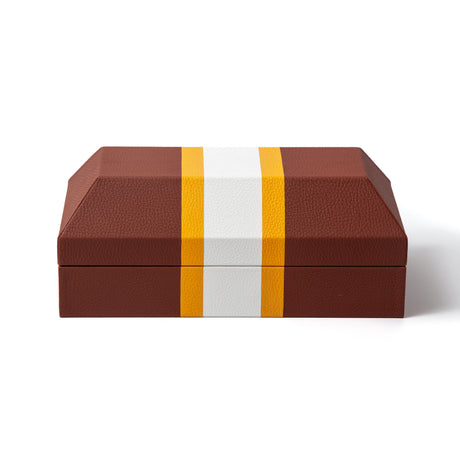 Leather marquetry box.  Every piece of MM's Geometric products is exquisitely designed to bring out the best in your space.  Size: 17 x 30 x 15 cm / 7 x 4 x 1,5 inches  Leather : Floater