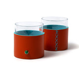 Madame Malachite Leather Sold as set of 2, Madame Malachite's Whisky Glasses elevate your home decor...  Size : 7 x 8,5 cm  Leather : Floater   