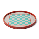 Chess in a tray. Madame's newest and most playful tray in season's colors.