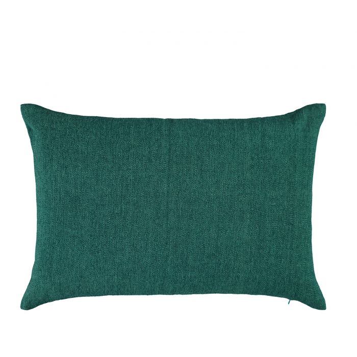 Layers of circles in varying sizes and in contrasting combinations of colour have been wonderfully embroidered using thick lustrous yarns for an artisan look and feel. Set against a richly dyed cotton jute ground. Supplied with its feather insert pad. Dimensions: 60 cm x 40 cm ELIANA - JADE CUSHION 