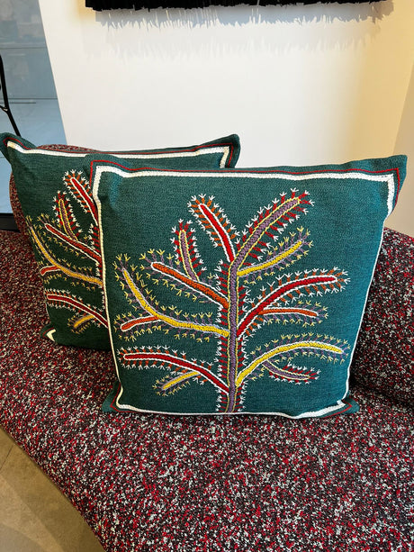 Fiorela Embroidered Stem Cushion Jade( Green)