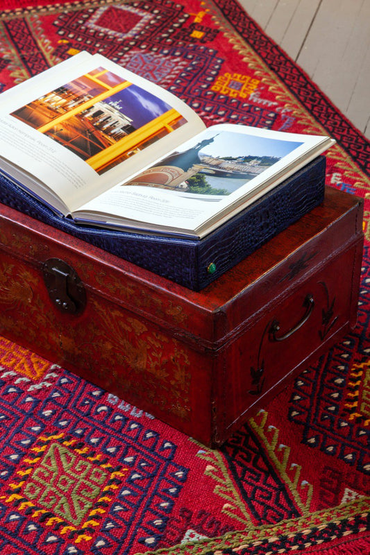 Larger size of our bestselling Bibliotheque bookstand, perfect to display your larger books.  This is the perfect decoration and touch of style for your coffee table.   100% Leather (Embossed Croco)  Jeweled with natural malachite stone, 24K Gold plated accessory