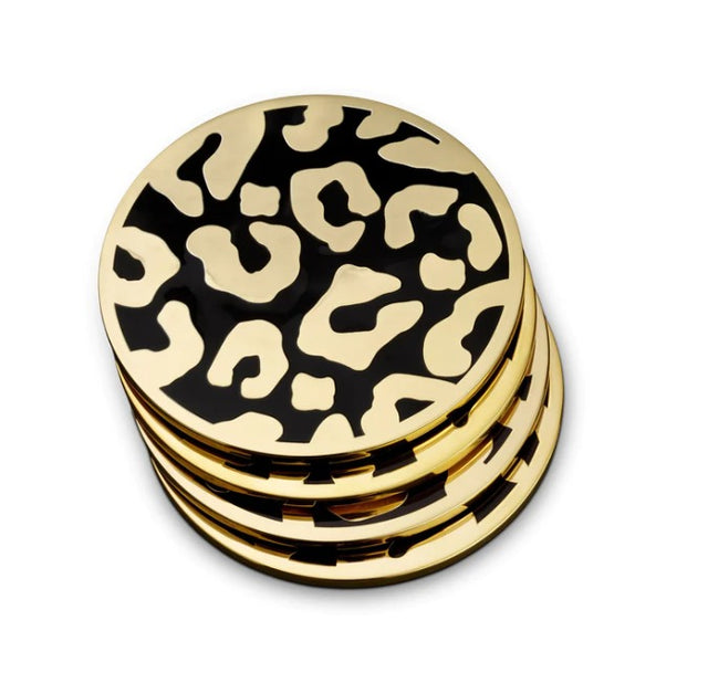 L'objet Meticulously handcrafted with 24k gold plating and enamel, leopard coasters are playful, with feline glamour and maximalist sophistication.
