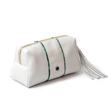 Madame Malachite Leather Inspired by the striped beaches of Biarritz, perfect companion for this summer to carry your daily necessities  Size : 23 x 10 x 11 cm / 9 x 4 x 4,3 inches  Leather : Floater