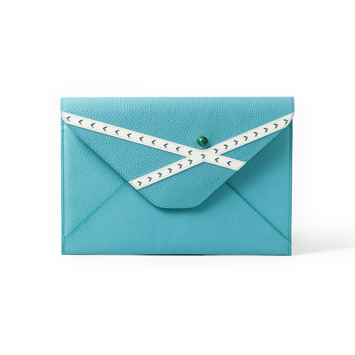 The Crossroads envelope is the perfect talisman for you to carry everywhere you go. You will be surprised how much you can fit into this beautiful envelope clutch.  100% Leather (Cork & Leather combination is also available)  Handcrafted with love, jeweled with natural malachite stone.
