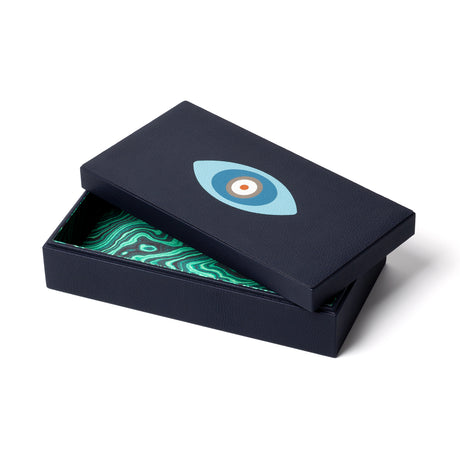 Madame Malachite Talisman Box A small talisman box perfect for your bedside or desk, jeweled with our signature malachite lining. Leather marquetry.
