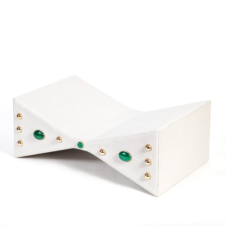 Madame Malachite Butterfly sculptural bookstand for your coffee table, a jewel for your library.  Customize color and stones, with matching Bibliotheque bookends.  %100 Leather
