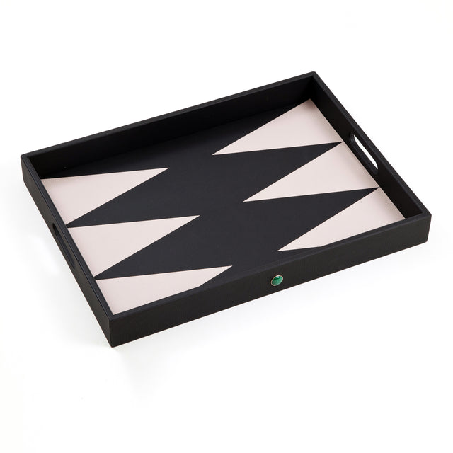 Madame Malachite Inspired by the ancient board game, our Backgammon tray handcrafted with marquetry techniques and jeweled with malachites on both sides will bring good fortunes to your home. 