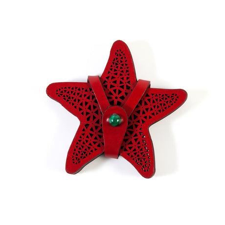 Madame Malachite Starfish Coasters A set of 6 coasters,    100% vegetable-tanned leather  Jeweled with natural malachite stone